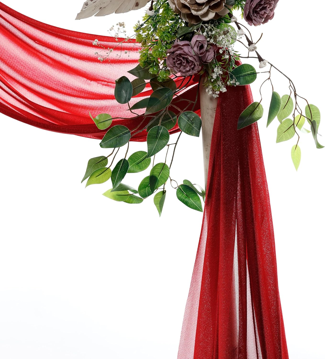 VDS Pack of 2 Panel (30 Inch X 30 Feet) Wedding Arch Draping Fabric Sheer Chiffon Fabric Drapery for Wedding Ceremony Reception Swag Backdrop Canopy Chuppah ARBO Altars Decoration (Apple Red)