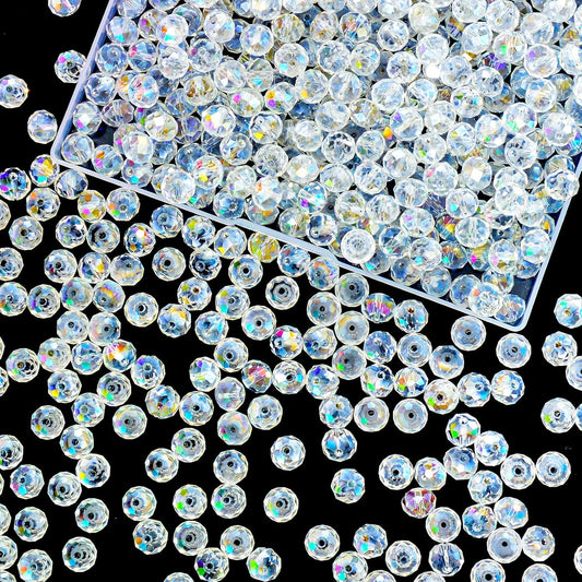 220Pcs 10mm Crystal Glass Beads for Jewelry Making Beads for Bracelets Necklace Pendants Making Supplies(White AB Color)