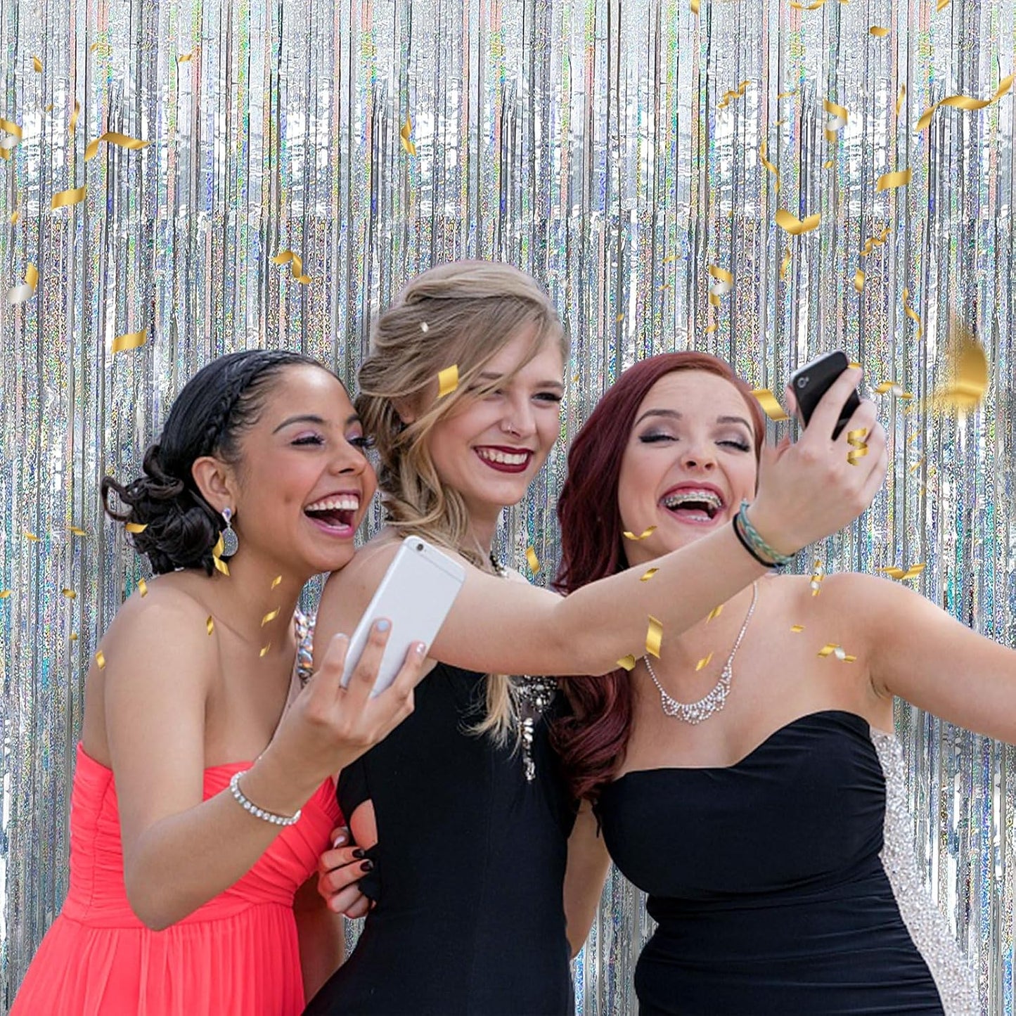 2 Pack Silver Glitter Backdrop Party Decorations Tinsel Streamers Foil Fringe Curtains Shimmer Wall Backdrop Christmas Birthday Bachelorette Party Wedding Decor Supplies