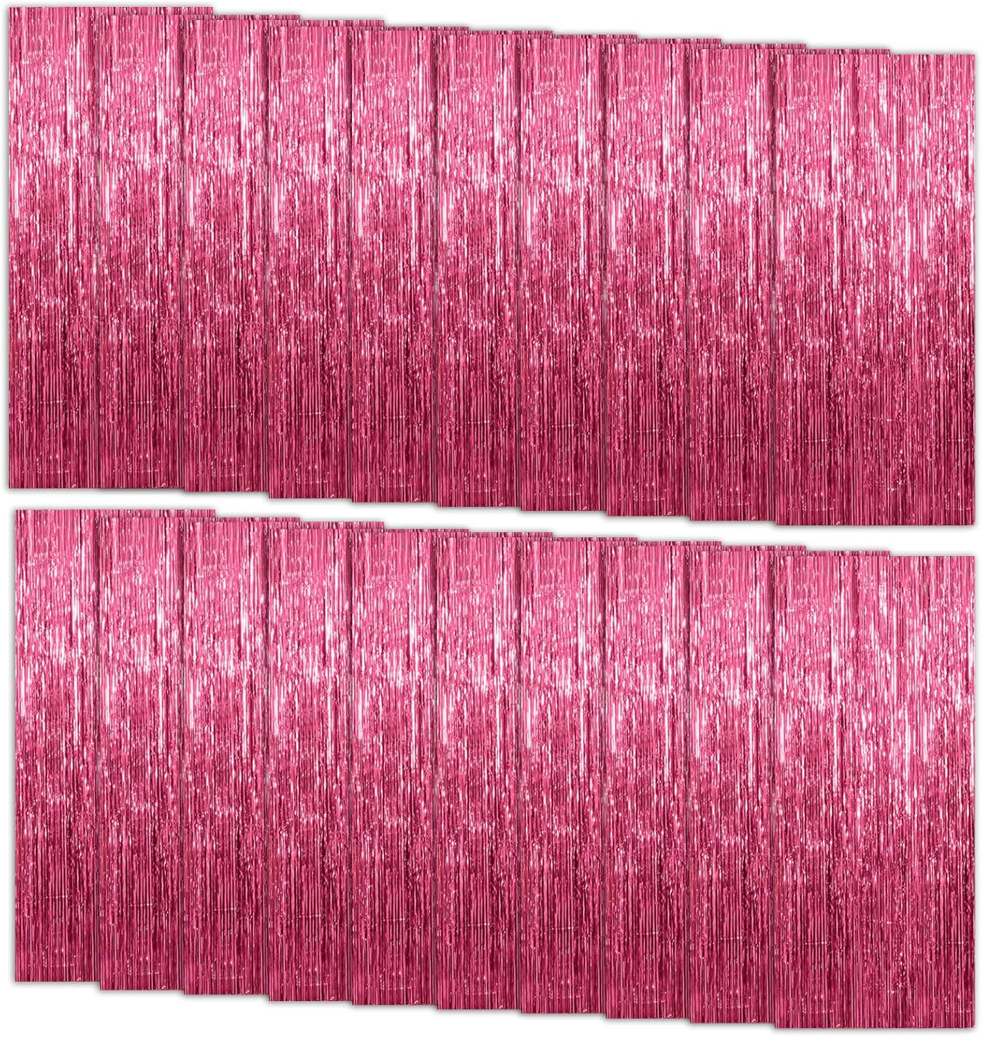 20 Pack Foil Curtain Backdrop Pink Metallic Tinsel Foil Fringe Curtains Photo Booth Props for Birthday Wedding Engagement Baby Shower Bachelorette Christmas Holiday Celebration Party Decorations