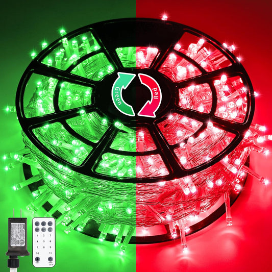 JMEXSUSS 168ft 600 LED Red to Green Halloween Lights Outdoor, Red Green Color Changing Christmas Lights, Christmas Twinkle String Lights Plug in for Tree Porch Yard Halloween Decorations