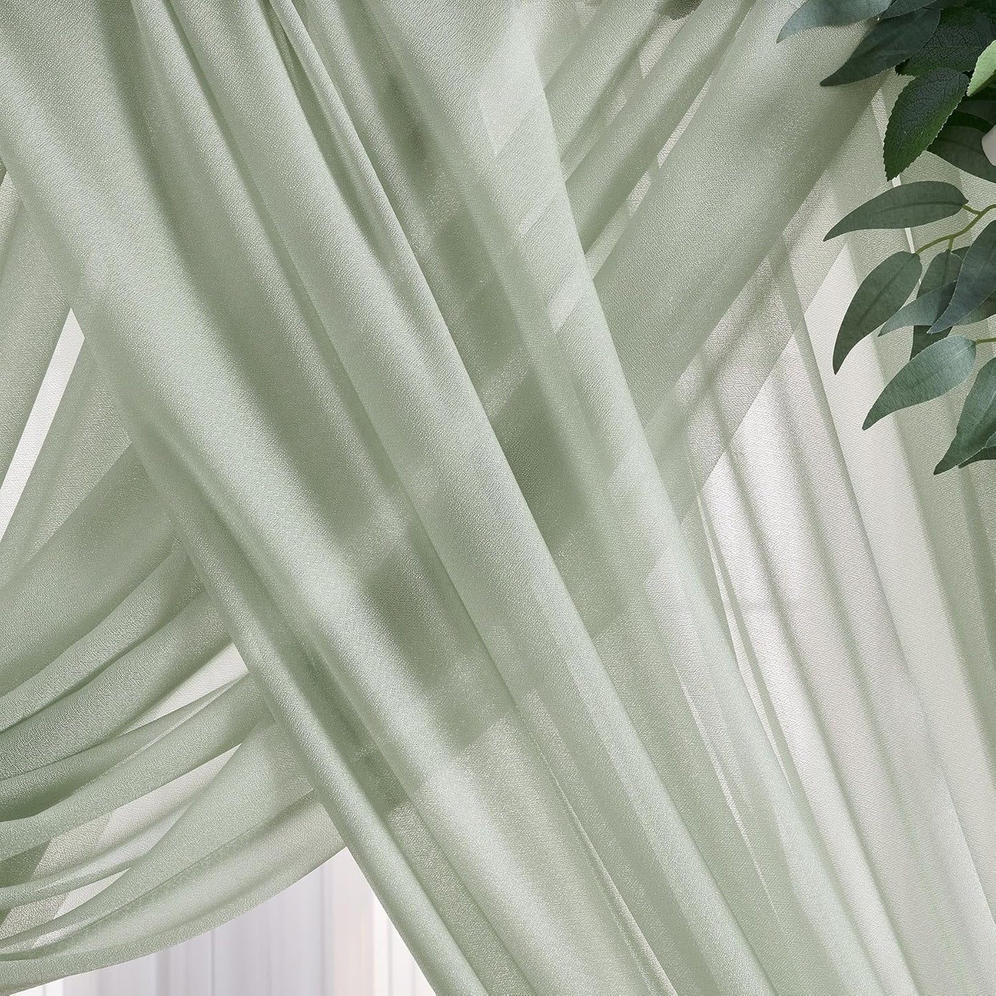Sage Arch Drapes for Wedding Arch Draping Fabric Sheer Backdrop Curtain for Ceremony Bridal Party Decor 19Ft Length x 28" Width 6 Panels