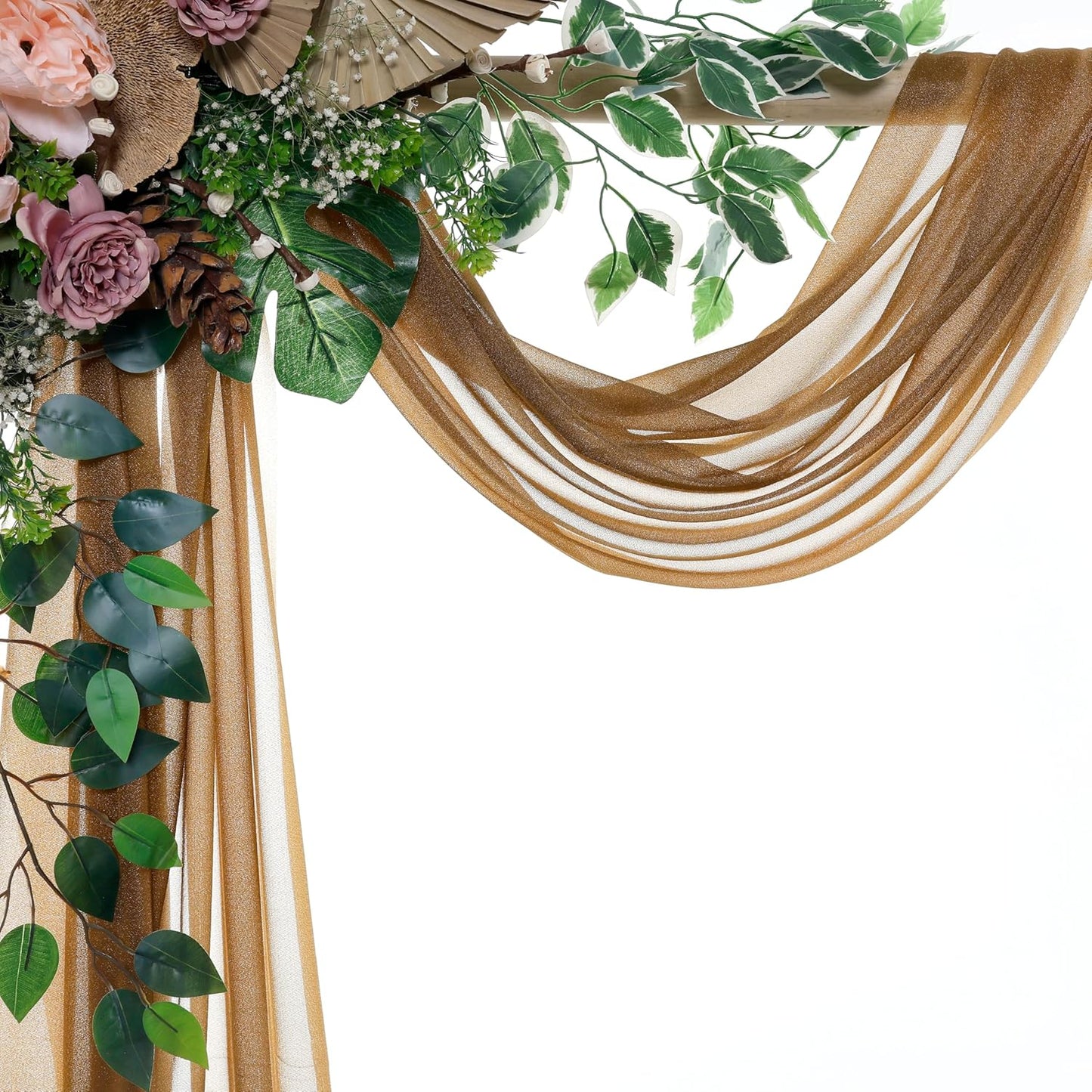 VDS Pack of 2 Panel (30 Inch X 30 Feet) Wedding Arch Draping Fabric Sheer Chiffon Fabric Drapery for Wedding Ceremony Reception Swag Backdrop Canopy Chuppah ARBO Altars Decoration (Mocha)