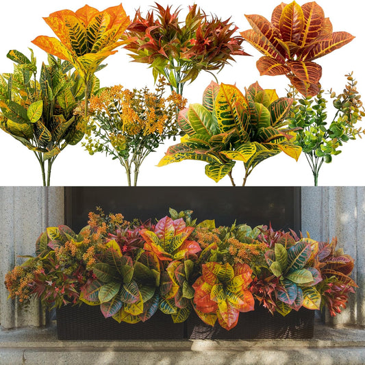 PARTY JOY 12 Bunches Artificial Fall Flowers, Fake Plants Outdoor, Fake Bushes UV Resistant Artificial Flowers Greenery Shrubs Faux Greenery for Outdoor Garden Patio Front Porch Yard Decor
