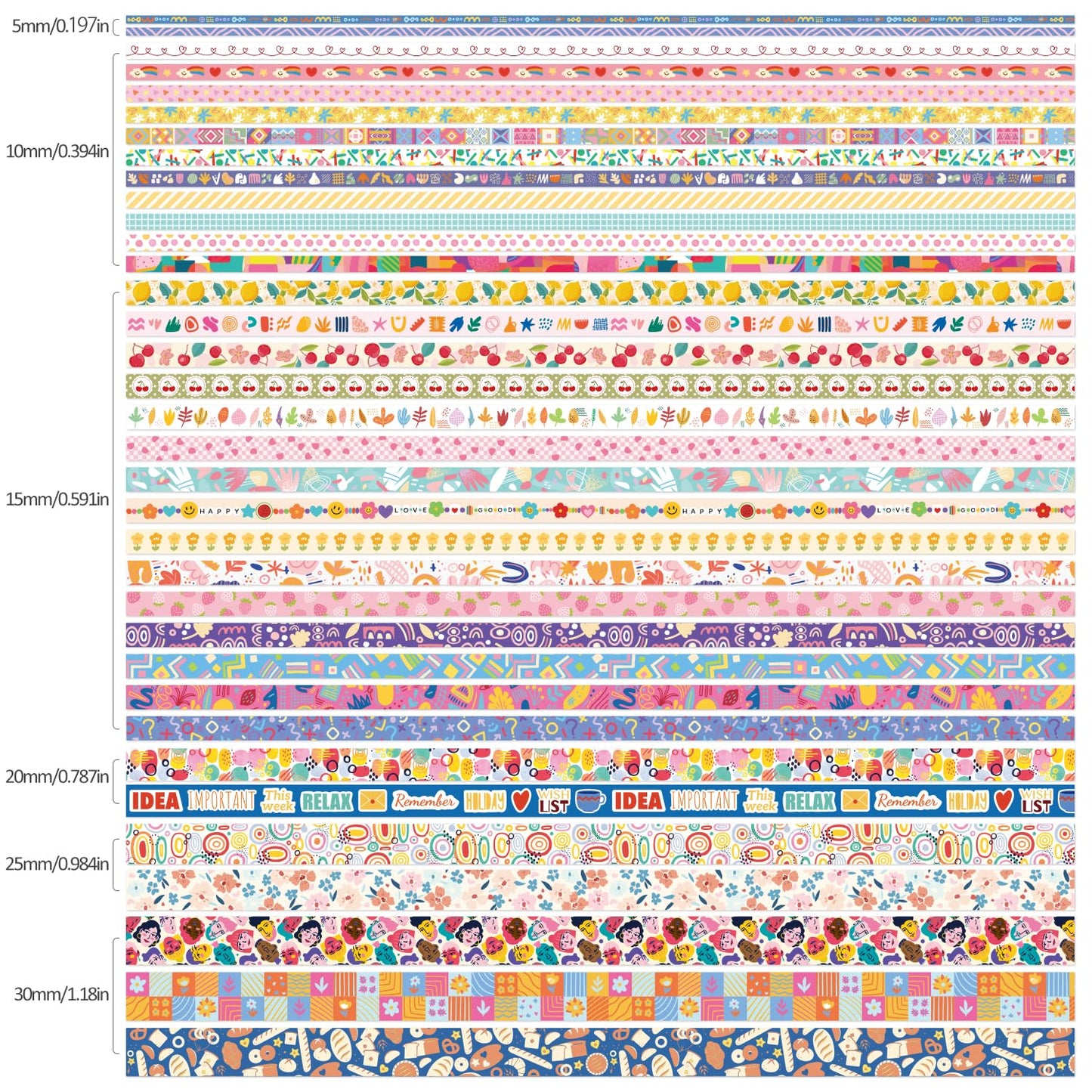 emmoolife 35 Rolls Washi Tape Set, Colorful Cute Floral Writable Decorative Tapes for Scrapbooking and Bullet Journaling, Junk Journal Supplies, DIY Planner Art, 5-30mm Wide 9.84ft Long/Roll