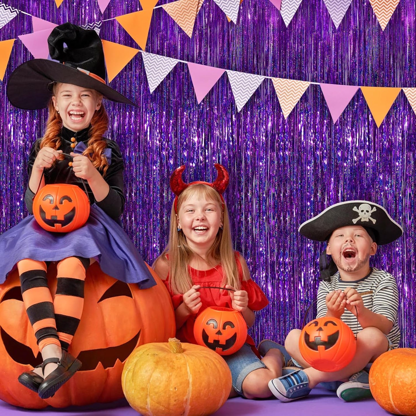 2 Pack Purple Metallic Tinsel Foil Fringe Curtains, Purple Streamers 3.3 x 8.3ft Party Streamers for Birthday Party Decorations, Foil Curtain Backdrop for Wedding Bachelorette Party, Halloween Decor