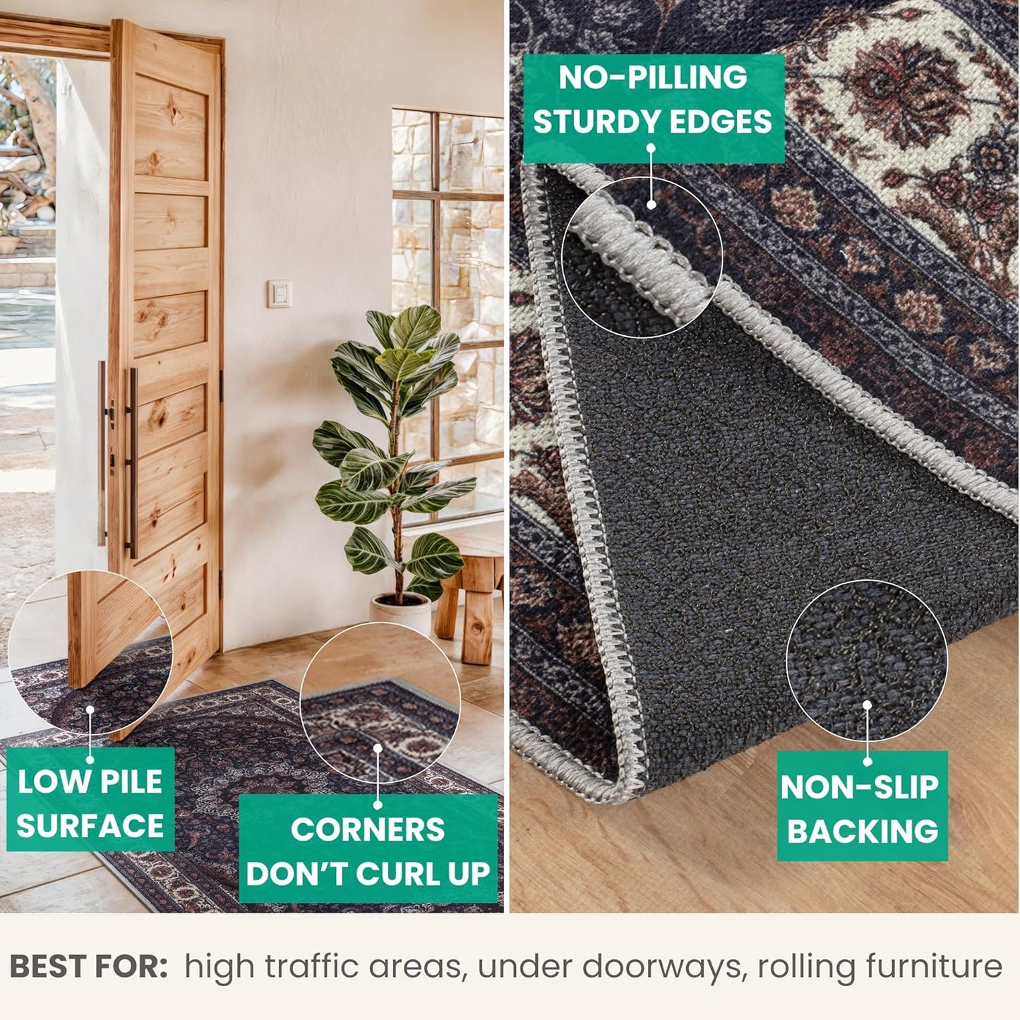 Bloom Rugs Washable Non-Slip 10 ft Runner - Navy Traditional Medallion Runner for Entryway, Hallway, Bathroom, and Kitchen - Exact Size: 2.5' x 10'