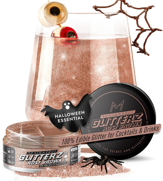 MONÉGASQUE Brown Edible Glitter for Drinks 10g – Halloween Edible Glitter for Cakes & Cocktails – Brown Sprinkles for Food & Cake Decorating – Drink Shimmer Powder Spray Dust for Cocktail Decorations