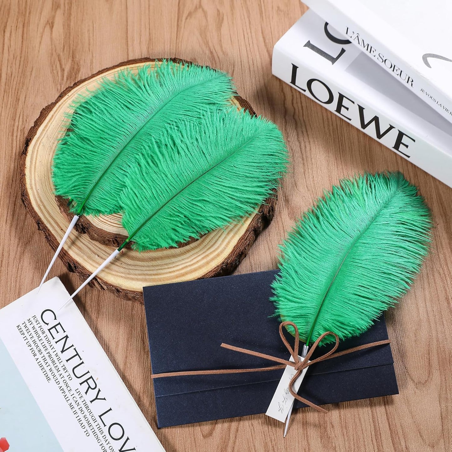 SOGUGOM Green Craft Ostrich Feathers - 30PCS 8-10 inch Ostrich Feathers Kit for Centerpieces, Kindergarten Crafts, Dream Catchers and DIY Projects(Green)