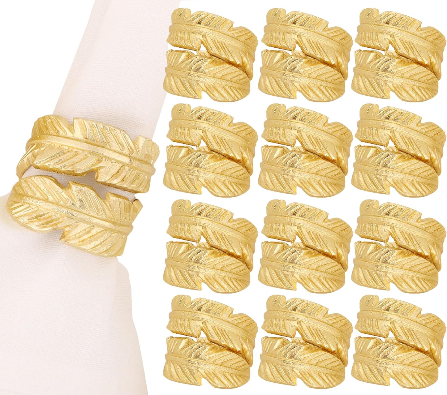 Gold Napkin Rings, Napkin Ring Set of 12, Napkin Holders for Dining Table Settings Thanksgiving Metal Serviette Ring Rustic Table Décor for Weddings, Parties, and Everyday Use 1.5" Ring - CLEENTABLE
