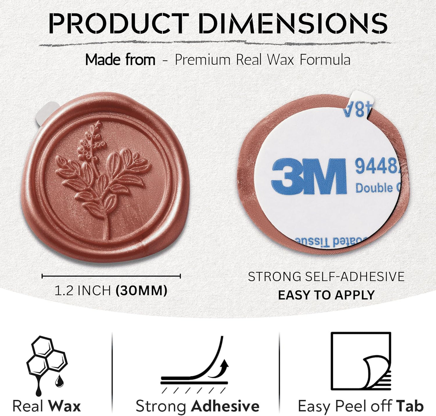 Wax Seal Stickers (60 Pcs, 3 Designs in 1 Pack) Premium Envelope Seal Stickers for Wedding Invitation Envelopes, Adhesive Wax Seals, Perfect for Seating Chart, Gift Wrapping