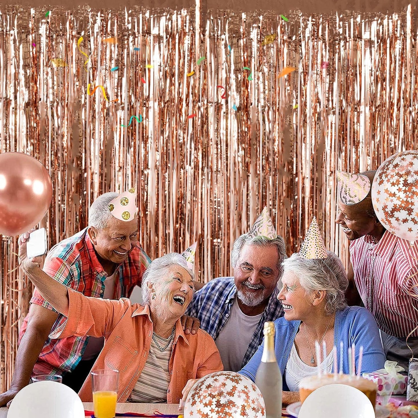 BEISHIDA 2 Pcs Rose Gold Door Streamers Tinsel Curtain Party Backdrop Fringe Foil Wall Background for Birthday Christmas Wedding Hot Pink Girls Valentine's Day Party Decoration(3.28 ft x 6.56 ft)