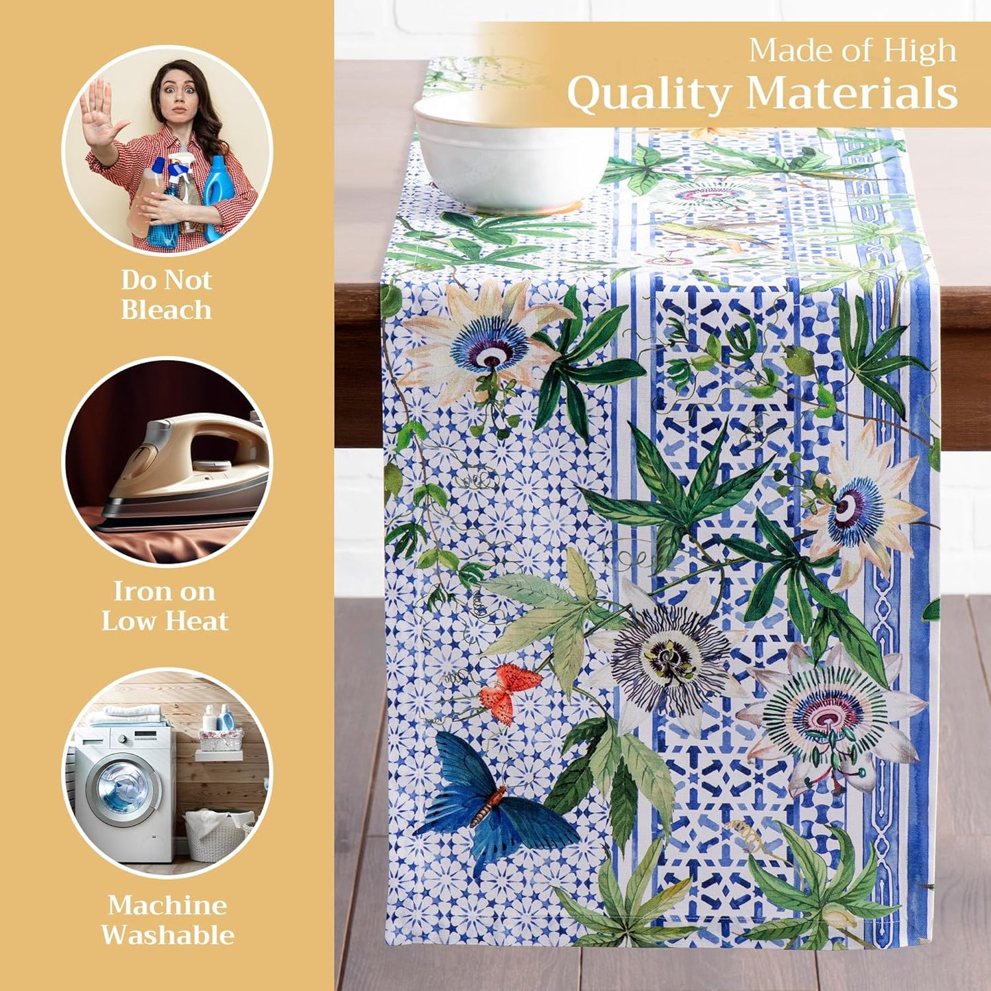 Maison d' Hermine Table runner 100% Cotton Single Layer Table Runners 72 inches long Decorative for Home Kitchen Dining Party Baby Shower Wedding Bridal Shower Spring Summer (Passiflora, 14.50" x 72")