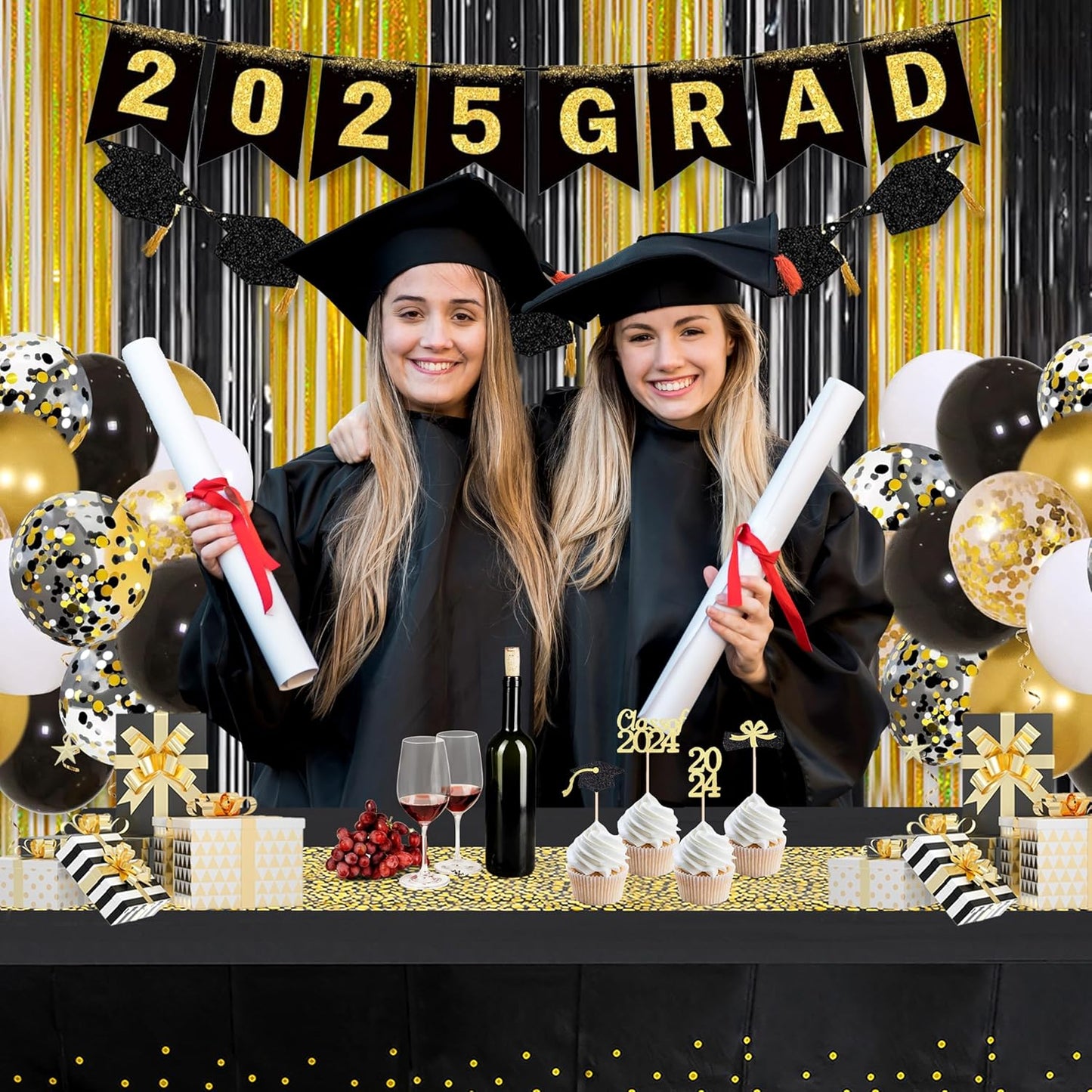 Foil Fringe Curtains Halloween Decor Indoor Party Decorations - Melsan 3 Pack 3.2 x 8.2 ft Black Tinsel Curtain Photo Backdrop for Birthday Decorations Retirement Party Decorations Black