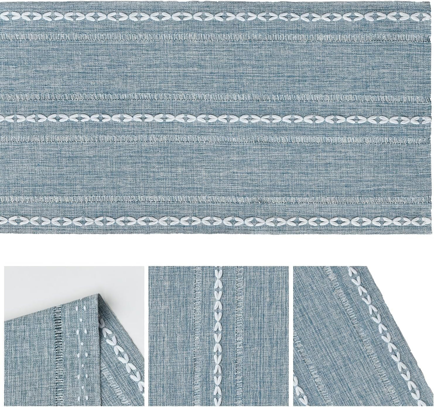 Artoid Mode Dusty Blue Cotton Linen Table Runner, Seasonal Rustic Embroidered Hollow Kitchen Dining Table Decoration for Home Party Decor 13x72 Inch
