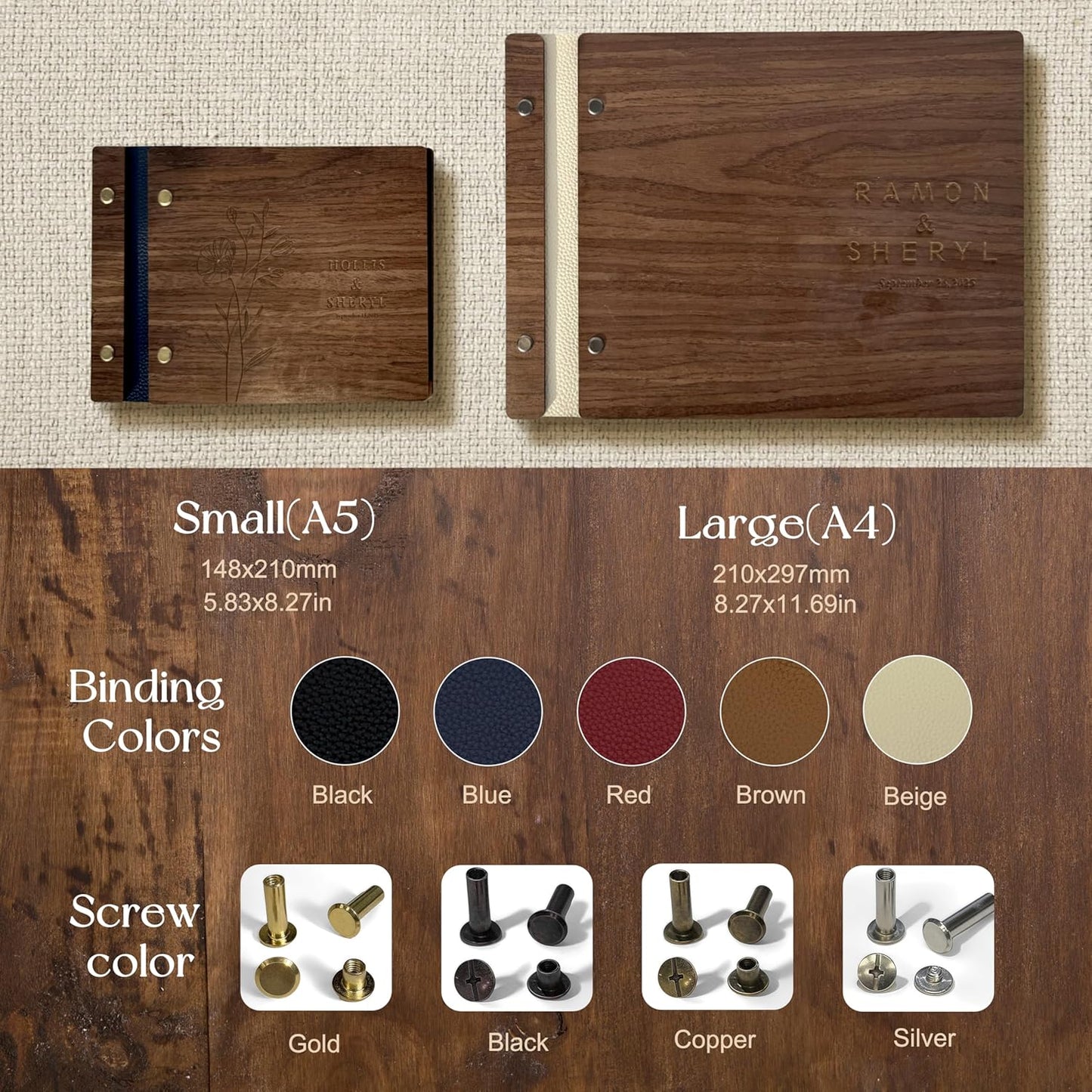 Customized Wooden Guest Book for Weddings, Funerals & Events - Personalized Keepsake Memory Book with Engraved Name & Design (A5-5.83×8.27inch)