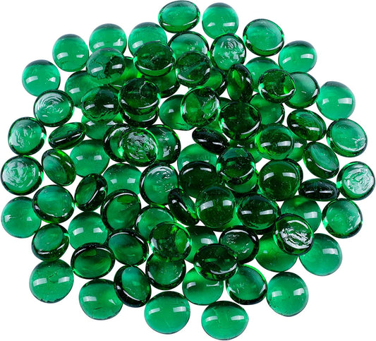 Galashield Flat Glass Marbles for Vases Green Glass Gems Beads Pebbles Vase Filler (1 LB, Approx. 105 PCS)