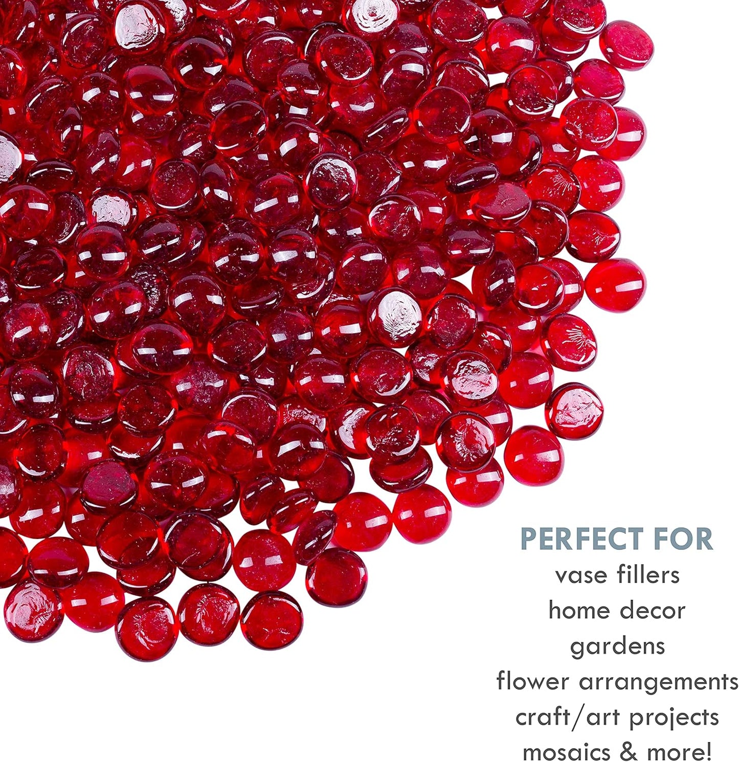 Galashield Flat Glass Marbles for Vases Red Glass Gems Beads Pebbles Vase Filler (5 LBS, Approx. 540 PCS)
