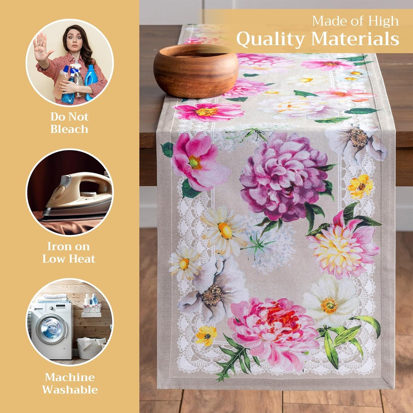 Maison d' Hermine Table Runner 100% Cotton Single Layer Table Runners 72 inches Long Decorative for Home Kitchen Dining Party Baby Shower Wedding Bridal Shower Spring Summer (Pivoine, 14.50" x 72")