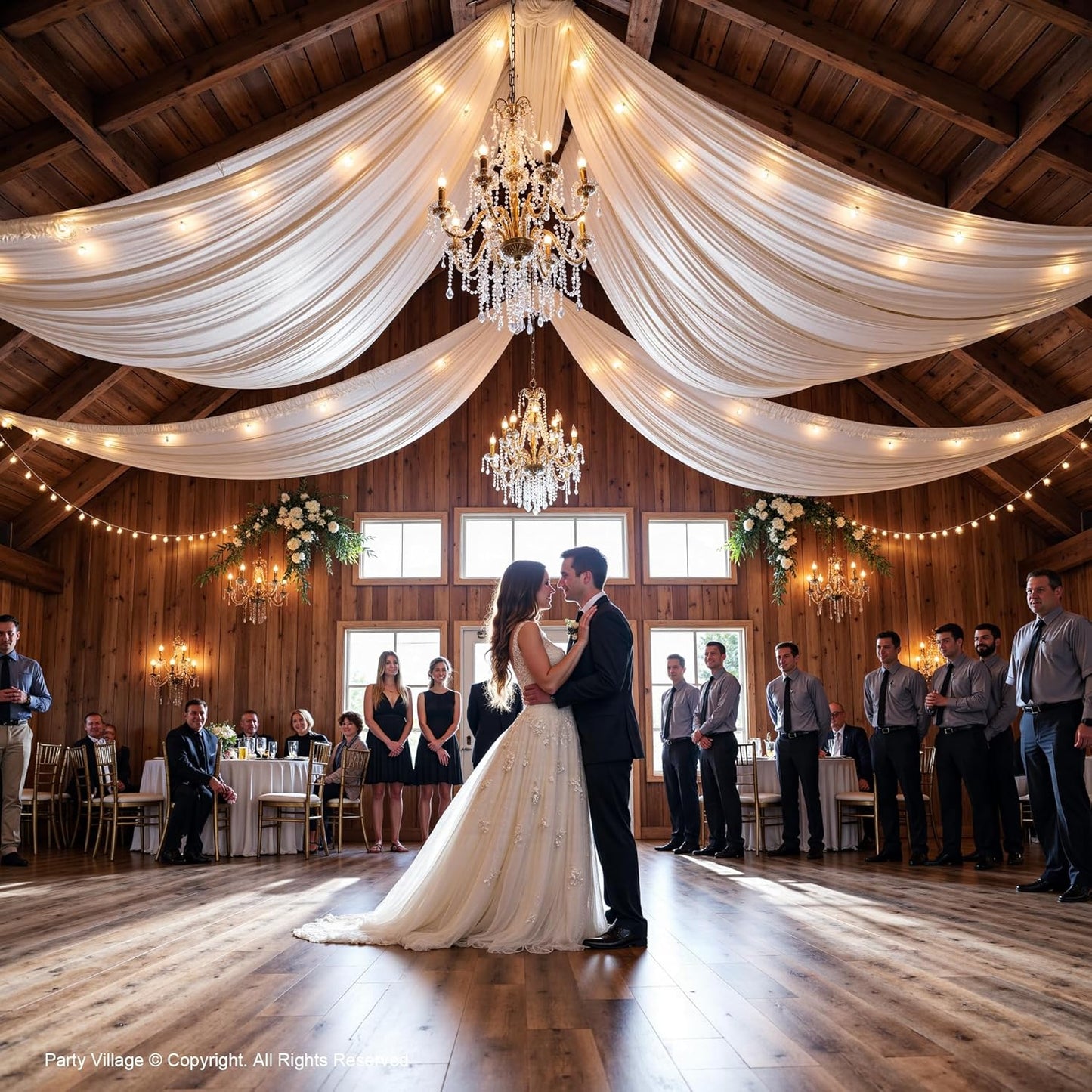 PartyVillage 20ftx40ft Ivory Ceiling Curtain for Wedding Parties – 4 Panels Wrinkle-Free 40 FT Long Tent Draping Curtains for Wedding, Birthday & Theme Parties, 40ft Height with Rod Pocket