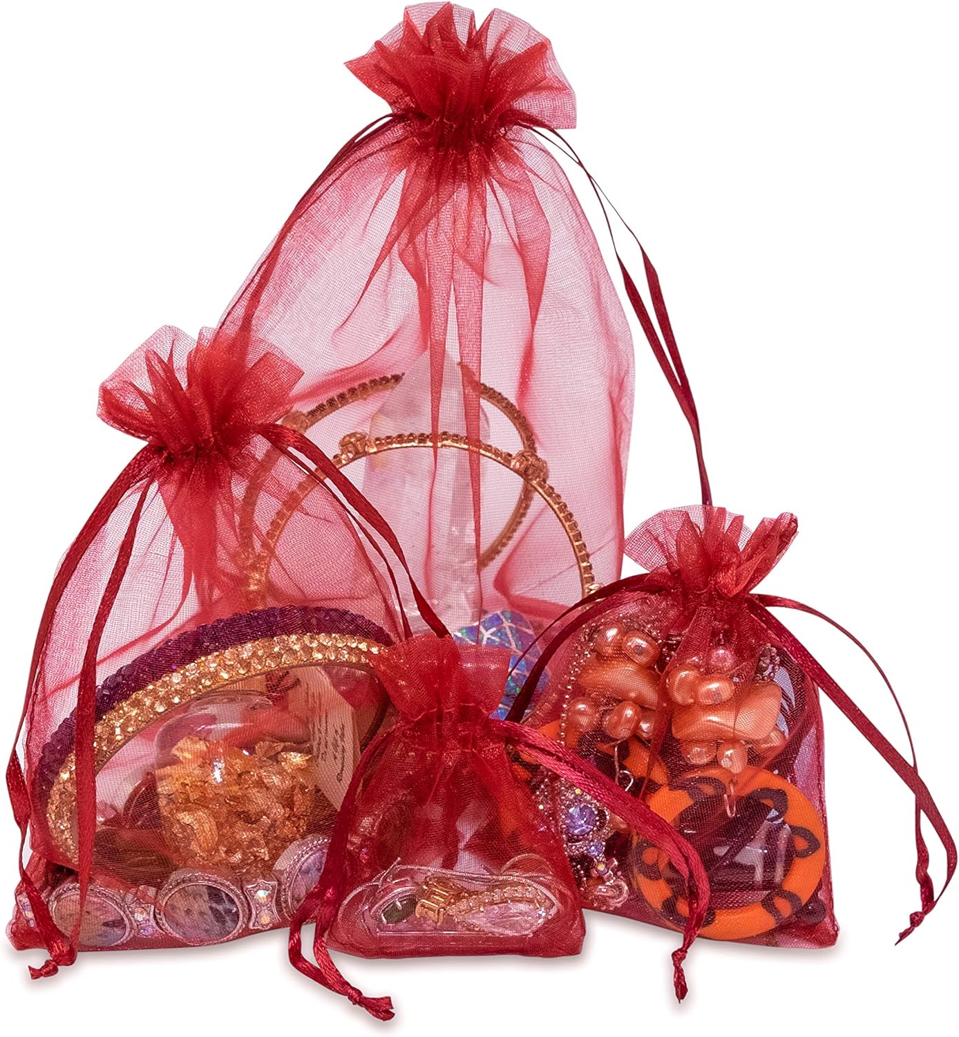 TheDisplayGuys 100-Pack 4x6 Maroon Sheer Organza Gift Bags with Drawstring, Jewelry Candy Treat Wedding Party Favors Mesh Pouch