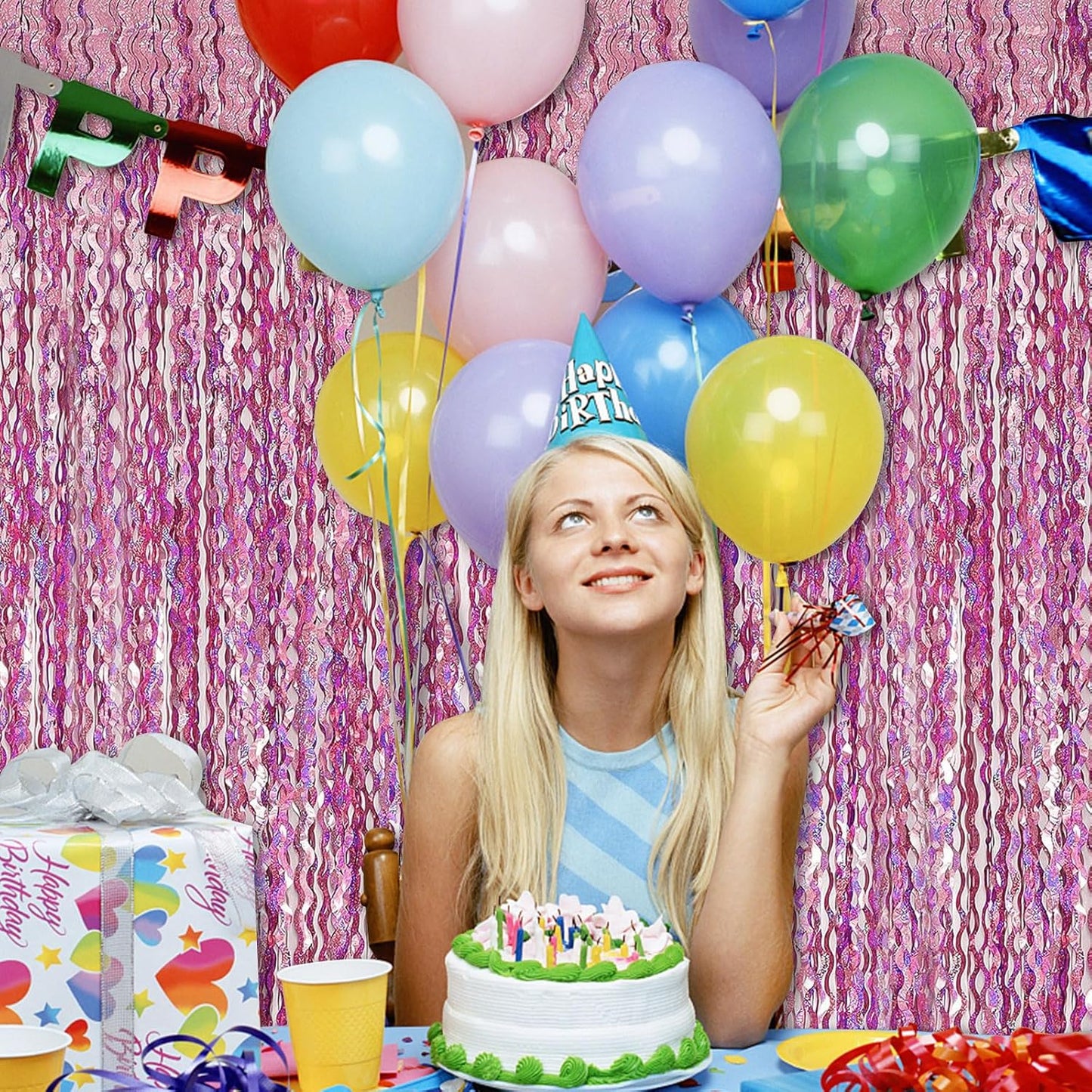 Tinsel Foil Fringe Curtains Wavy Backdrop for Parties Sparkle Metallic Wavy Foil Fringe Backdrop Curtain for Party Decorations Photo Booth Props for Birthday Graduation Wedding