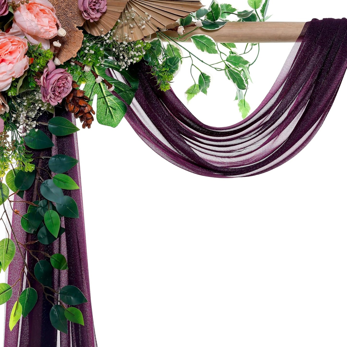 VDS Pack of 1 Panel (30 Inch X 100 Feet) Wedding Arch Draping Fabric Sheer Chiffon Fabric Drapery for Wedding Ceremony Reception Swag Backdrop Canopy Chuppah ARBO Altars Decoration (Eggplant)