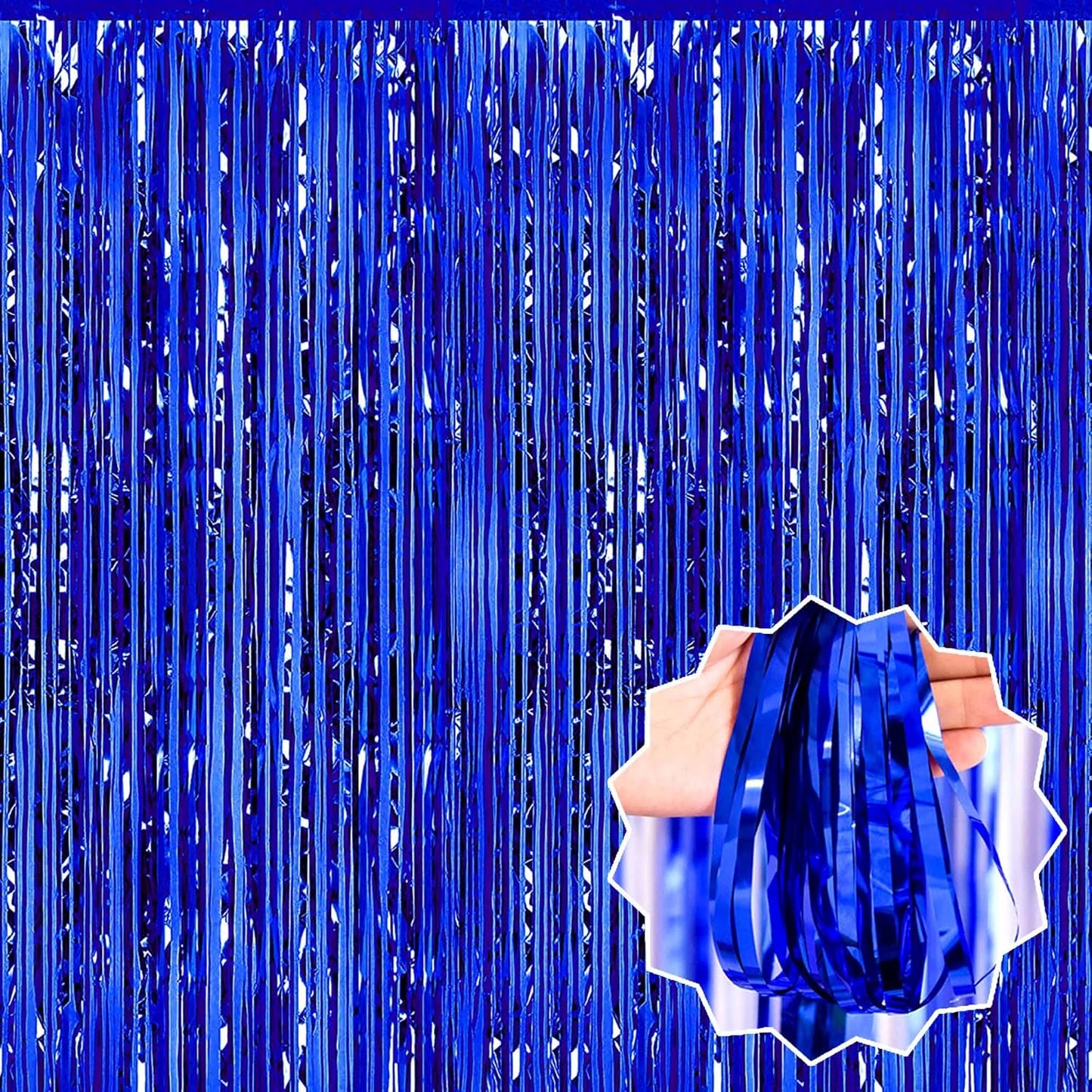 6 Pack 3.28x9.8 Ft Blue Foil Fringe Backdrop Curtains, Metallic Tinsel Streamers Curtains Backdrop for Photo Booth, Hallowmas, Christmas, Graduation, Disco, Celebration Party Decoration