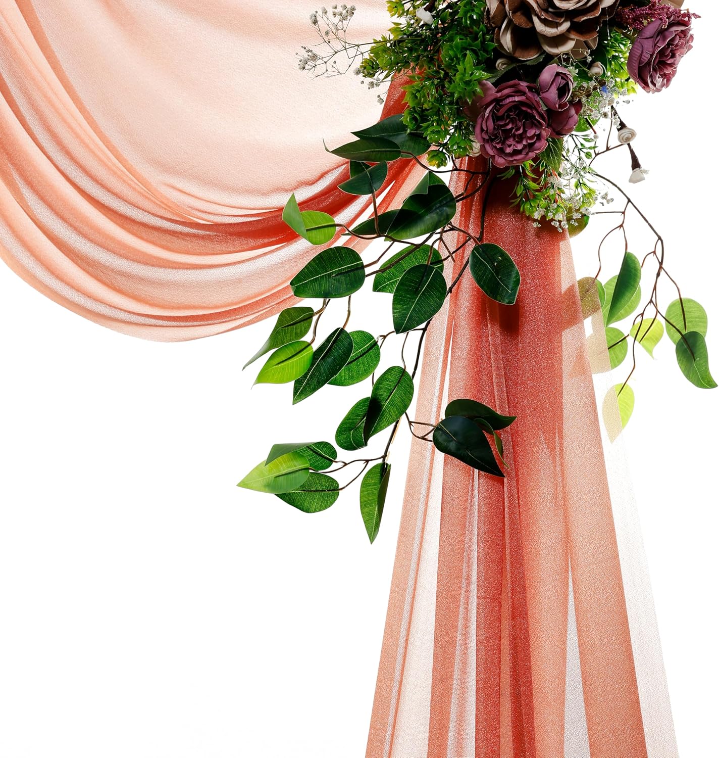 VDS Pack of 4 Panel (30 Inch X 20 Feet) Wedding Arch Draping Fabric Sheer Chiffon Fabric Drapery for Wedding Ceremony Reception Swag Backdrop Canopy Chuppah ARBO Altars Decoration (Terracotta)