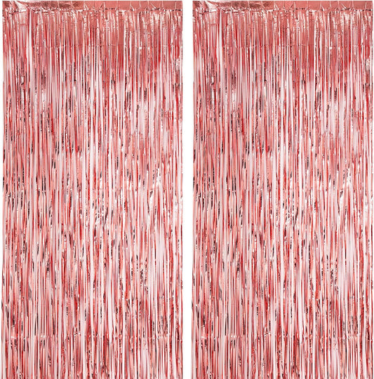 2 Pack Rose Gold Foil Fringe Backdrop Curtains, Tinsel Streamers Birthday Party Decorations, Fringe Backdrop for Graduation, Baby Shower, Gender Reveal, Disco Party