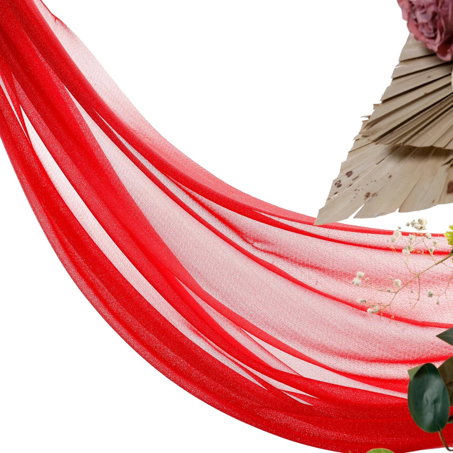 VDS Pack of 2 Panel (30 Inch X 20 Feet) Wedding Arch Draping Fabric Sheer Chiffon Fabric Drapery for Wedding Ceremony Reception Swag Backdrop Canopy Chuppah ARBO Altars Decoration (Red)