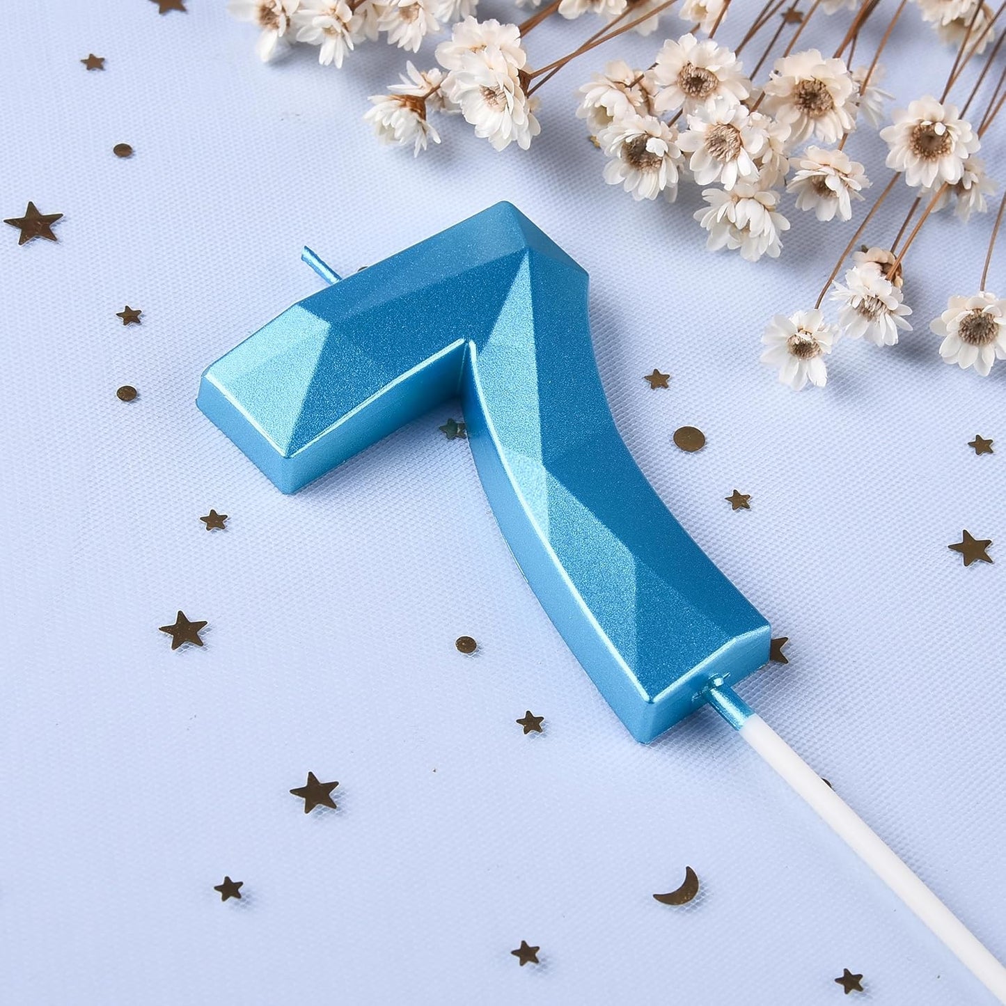 PHD CAKE 2.76 Inch Crystal Blue 7 Number Birthday Candles, Blue Number Candles, Cake Number Candles, Party Celebration