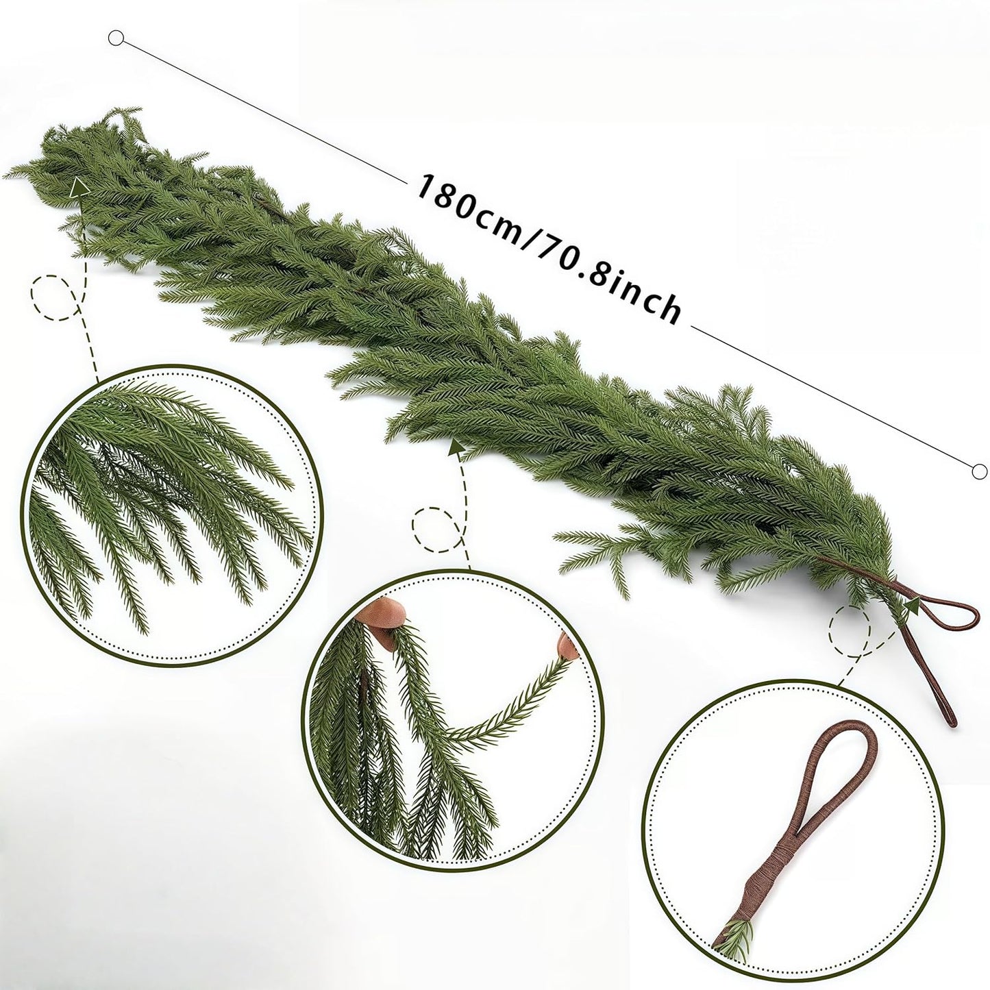 Christmas Decorations Artificial Norfolk Pine Garlands 6FT 2Pcs, Real Touch Winter Pine Garland, Green Artificial Greenery Garland for Table, Mantle, Wall, Indoor, Outdoor Decorations