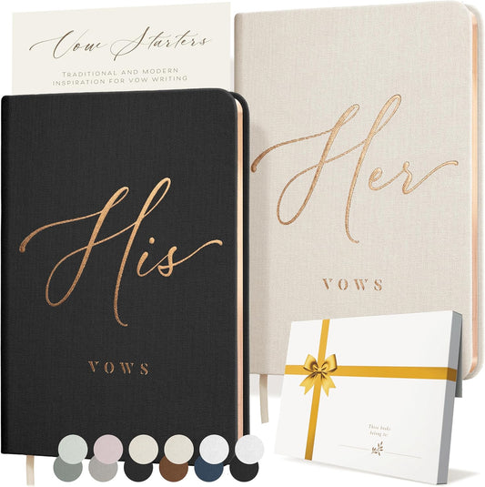 Vow Books His and Hers - Linen Wedding Vow Books Perfect as Bride & Groom Gifts, Wedding Registry Ideas - His & Hers Gifts Wedding Vow Book - Wedding Essentials & Accessories [Ivory & Black]