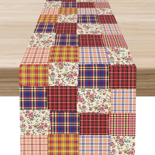 Patchwork Floral Table Runner, Boho Vintage Farmhouse Bohemian Paisley Colorful Flower Table Center Decor for Home Kitchen Dining Patio Holiday Party Table Decorations, 13"x36" Inch
