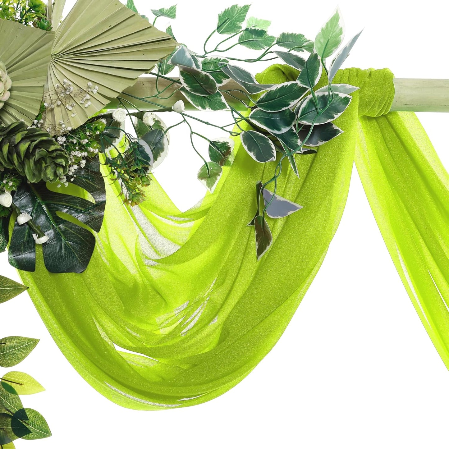 VDS Pack of 4 Panel (30 Inch X 20 Feet) Wedding Arch Draping Fabric Sheer Chiffon Fabric Drapery for Wedding Ceremony Reception Swag Backdrop Canopy Chuppah ARBO Altars Decoration (Parrot Green)