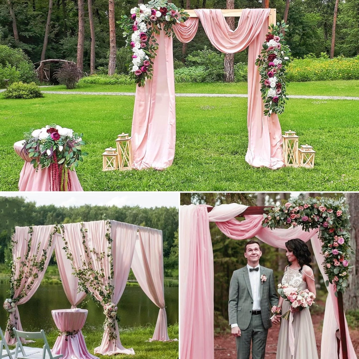 6 Panels Pink Wedding Arch Drapery 28" x 20Ft Wedding Arch Draping Fabric Chiffon Fabric Drape Sheer Backdrop Curtain for Weddings Party Swag Ceremony Birthday Arbor Drapery Reception Ceiling Décor