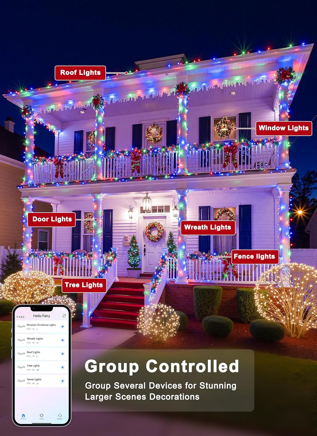Minetom LED Color Changing Smart RGB Christmas Tree Lights, 264ft 800LED String Lights, 16 Milion Adjustable Colors Fairy Lights with Remote & Timer & Memory Function for Xmas Tree Holiday Party
