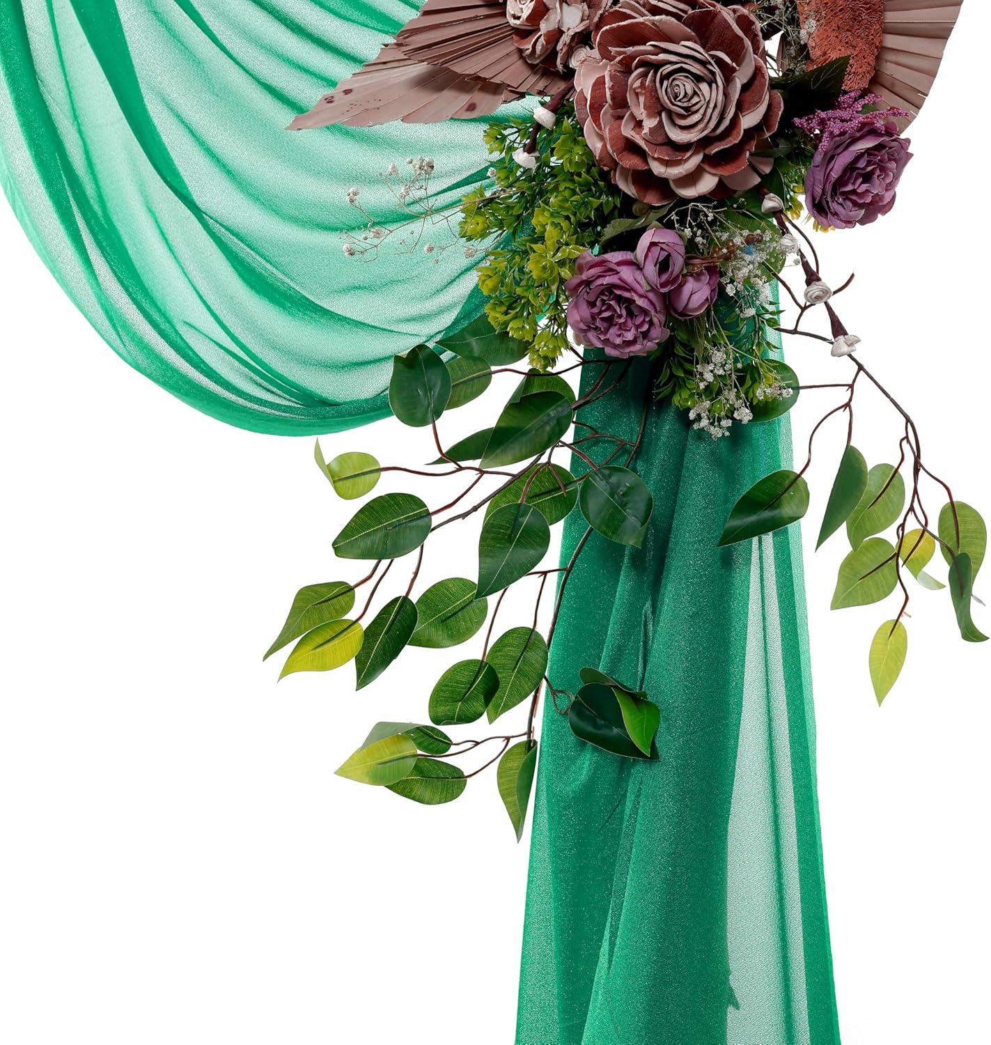 VDS Pack of 1 Panel (30 Inch X 20 Feet) Wedding Arch Draping Fabric Sheer Chiffon Fabric Drapery for Wedding Ceremony Reception Swag Backdrop Canopy Chuppah ARBO Altars Decoration (Emerald)