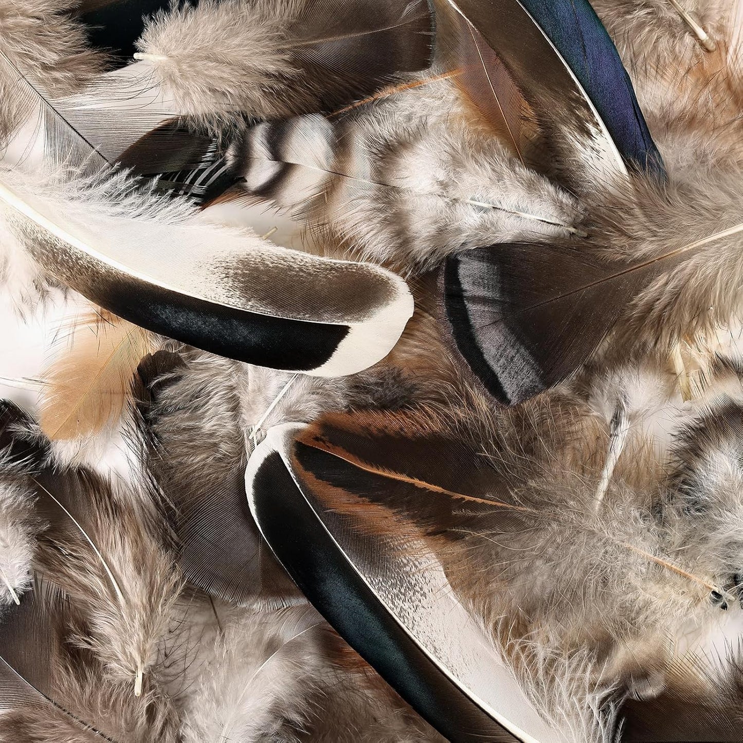 MAOFENG 120pcs 7 Styles Natural Bulk Feathers Assorted Mixed Feathers for DIY Crafts Dream Catcher Wedding Hair Hats Decoration,Guinea Fowl Feathers