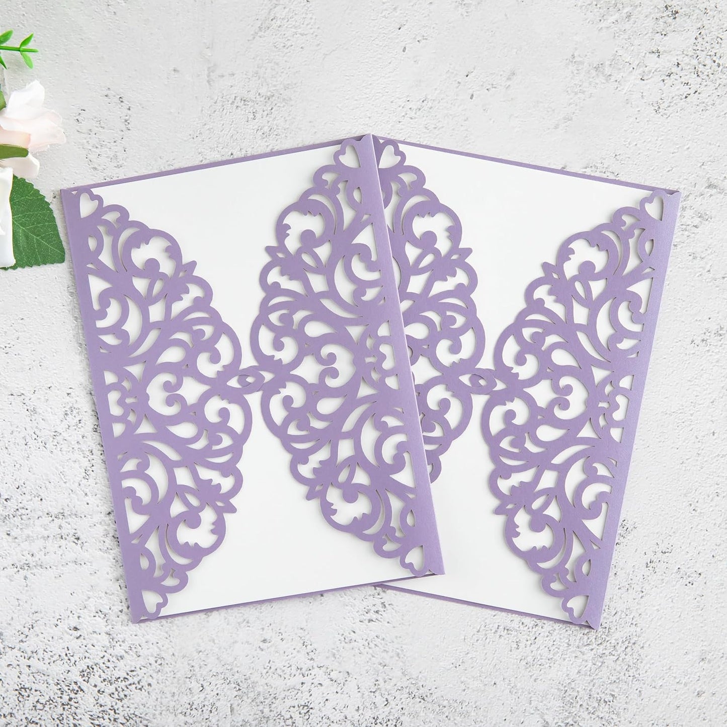 20Pcs Lilac Laser Cut Invitation Cards With Blank Inner Sheets for Wedding Cards Bridal Shower Engagement Quinceanera Invitation (No Envelopes)