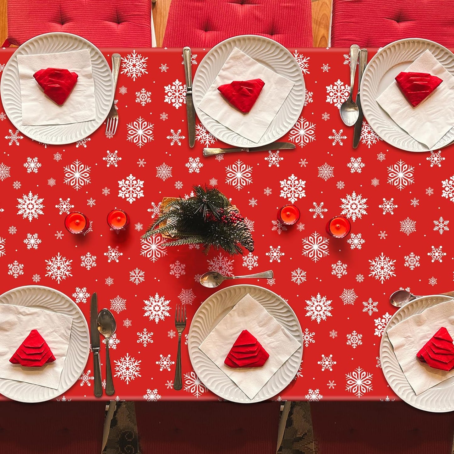 4 PACK Christmas Tablecloths, 54" x 108" Holiday Party Decor, Snowflakes Tablecloth Xmas Plastic Tablecloth Disposable Table Cloth Rectangle Tablecover, Christmas Decorations Holiday Party Supplies