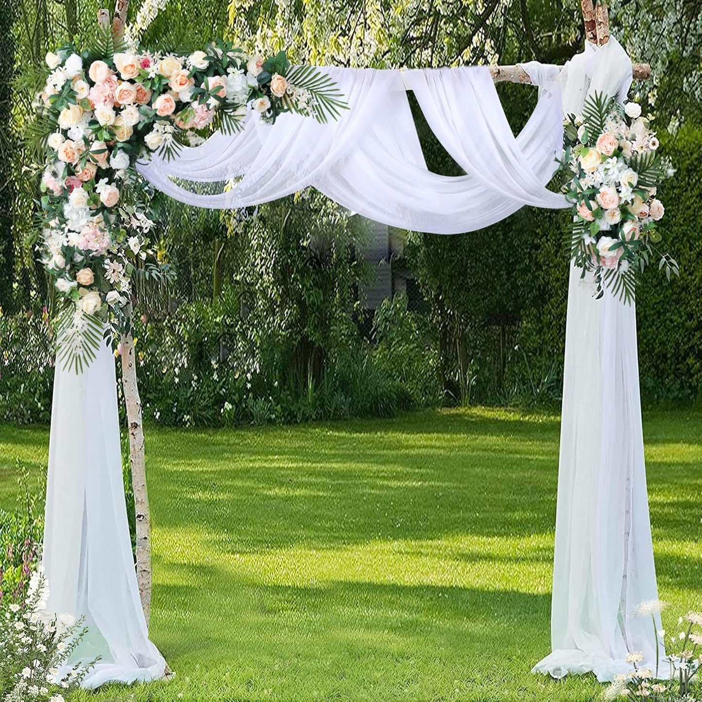 Wedding Arch Draping Fabric White Arch Drapes 6Panels Sheer Backdrop Curtain for Ceremony Wedding Arches Decor 19Ft Length x 28" Width