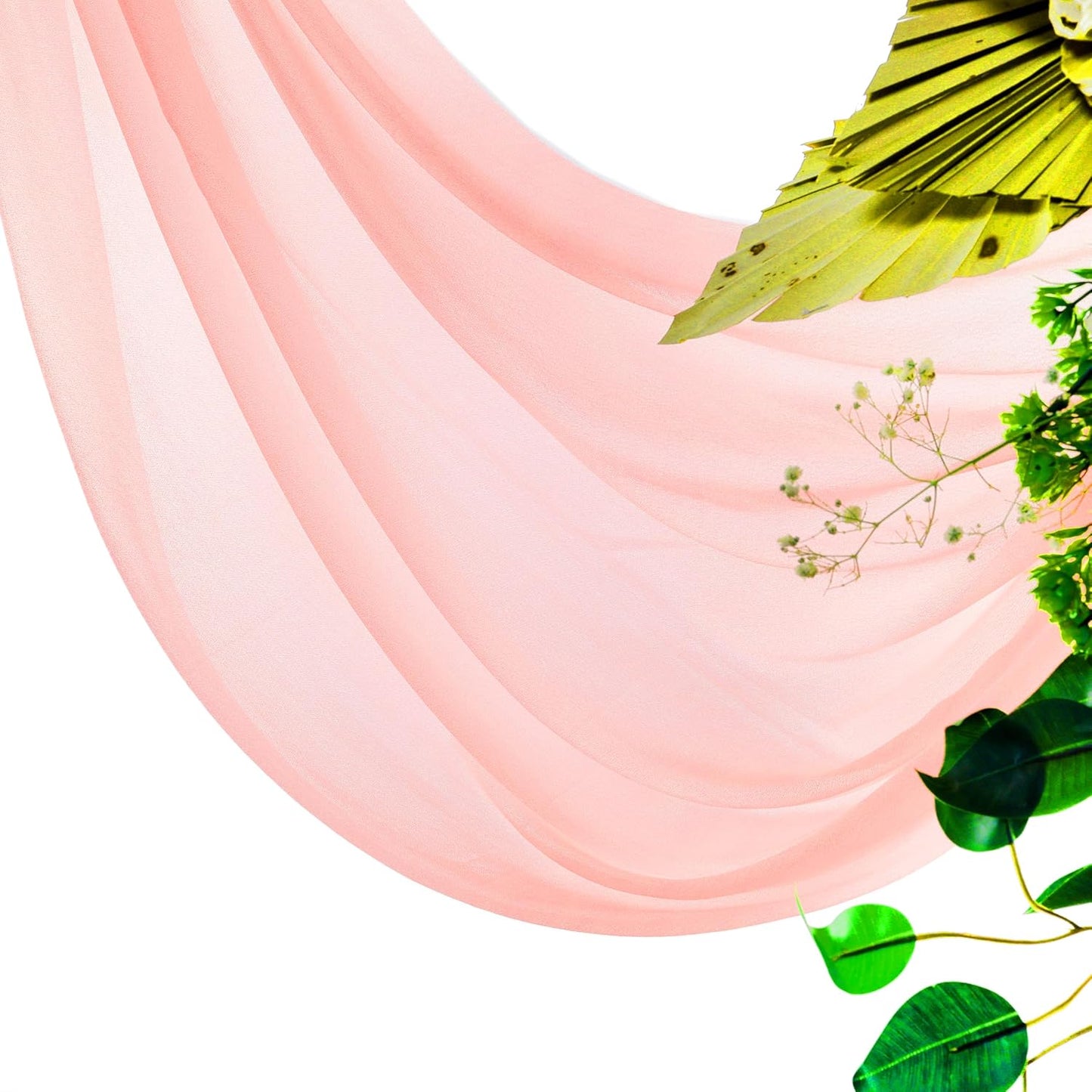 VDS Pack of 4 Panel (30 Inch X 20 Feet) Wedding Arch Draping Fabric Sheer Chiffon Fabric Drapery for Wedding Ceremony Reception Swag Backdrop Canopy Chuppah ARBO Altars Decoration (Peach)