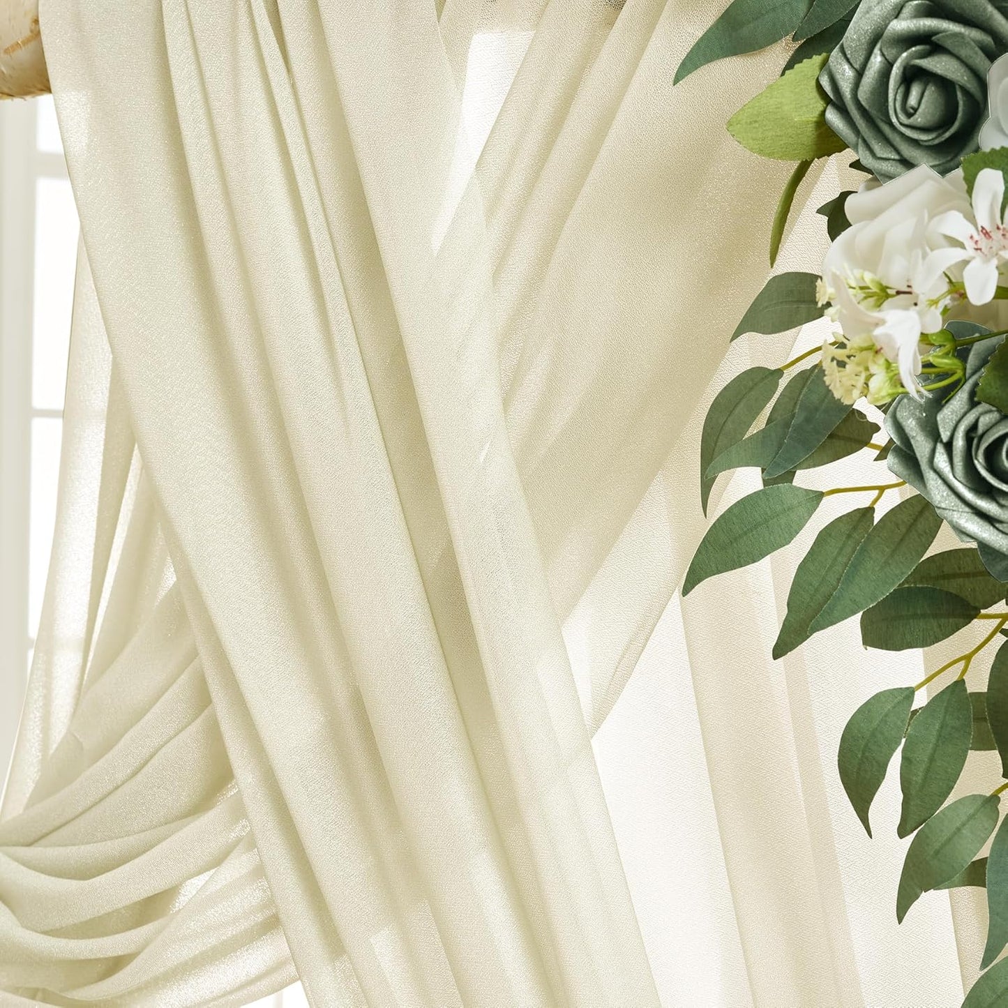 Wedding Arch Draping Fabric Beige Arch Drapes Sheer Backdrop Curtain for Ceremony Photo Wedding Decor 19Ft x 28" 2 Panel