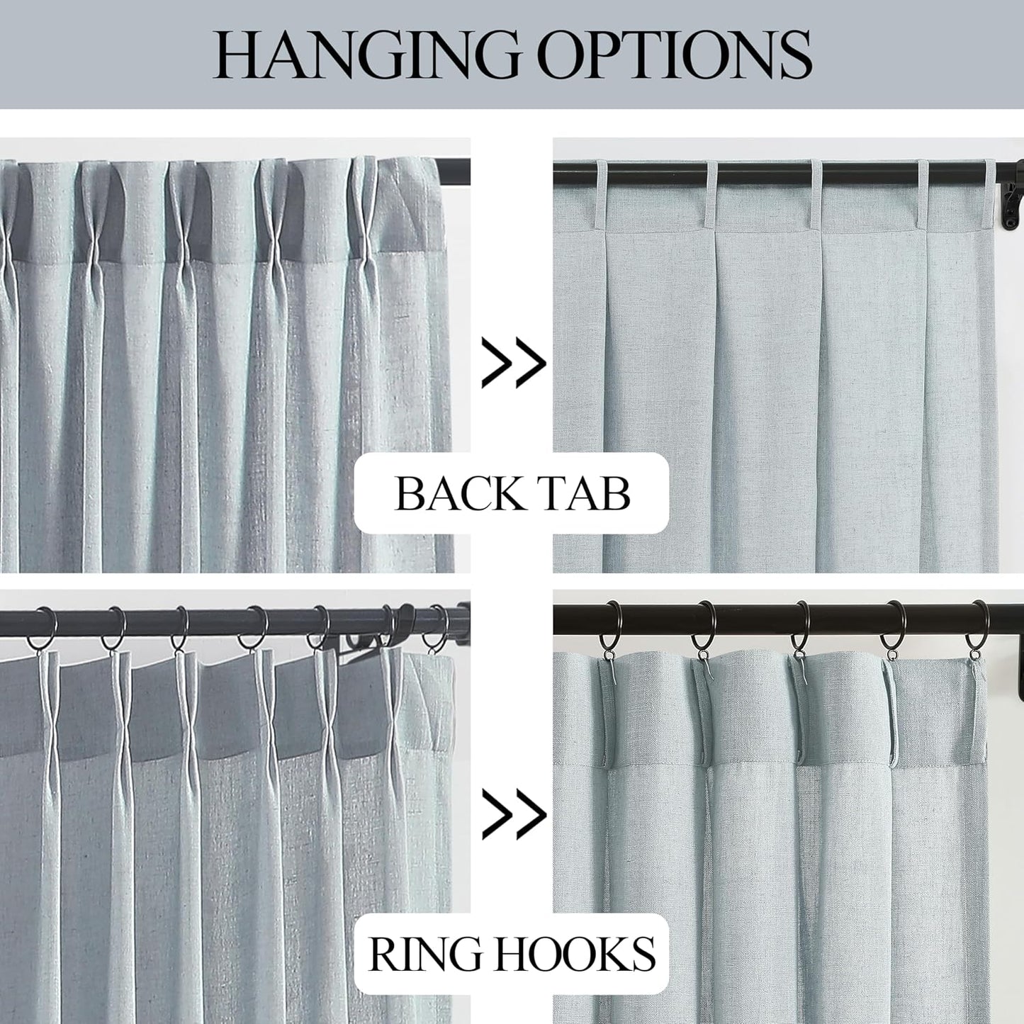 Vision Home Blue Fog Pinch Pleated Semi Sheer Curtains Textured Linen Blended Light Filtering Window Curtains 72 inch for Living Room Bedroom Pinch Pleat Drapes with Hooks 2 Panels 40" Wx72 L