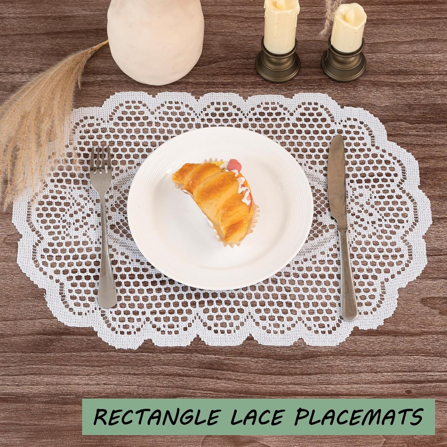 2PCS Oval Lace Placemats for Dining Table, White Lace Placemats Doilies, Embroidered Table Mats Farmhouse Cup Mat Vase Mat, 12x17 Inch