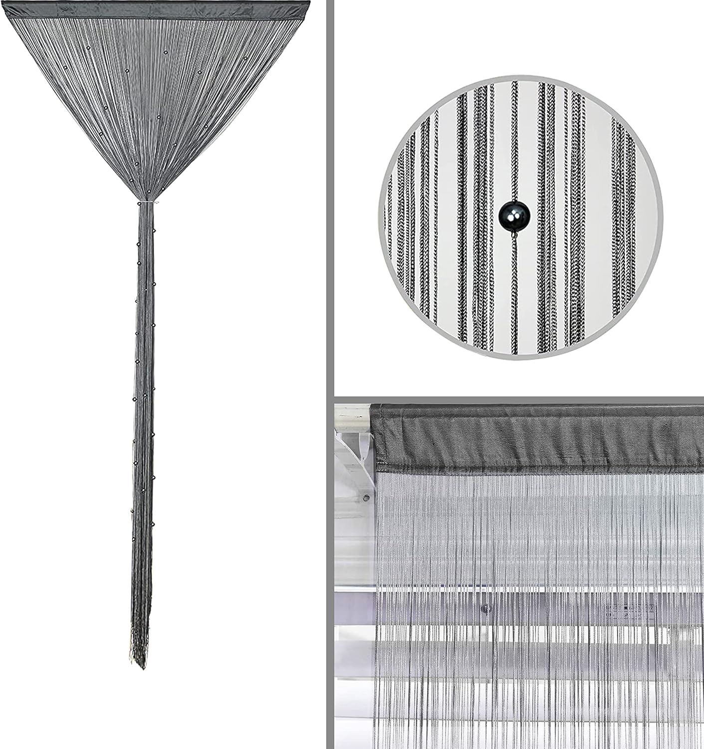 Beaded Doorway Curtain Door Beads Dense String Curtains Fringe Hippie Perfect for Wall Hanging Decor Room Divider Privacy Doors Window Closet Doorways Decorations (100x280cm,Grey)