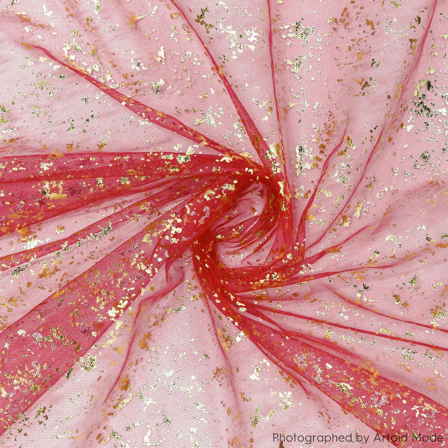 Artoid Mode Red Gold Gauze Table Runner 120 Inch 10FT, Glitter Metallic Foil Sheer Dining Wedding Anniversary Holiday Table Decor for Home Party