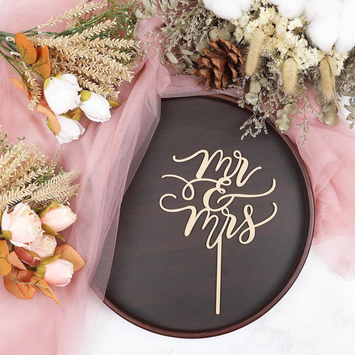 Mr and Mrs Cake Topper - Wooden Wedding Cake Toppers Bride and Groom Party Cake Decorations Supplies, Perfect for Bridal Shower, Wedding or Engagement Party